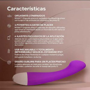 Características del vibrador recargable impermeable con ajustes avanzados.